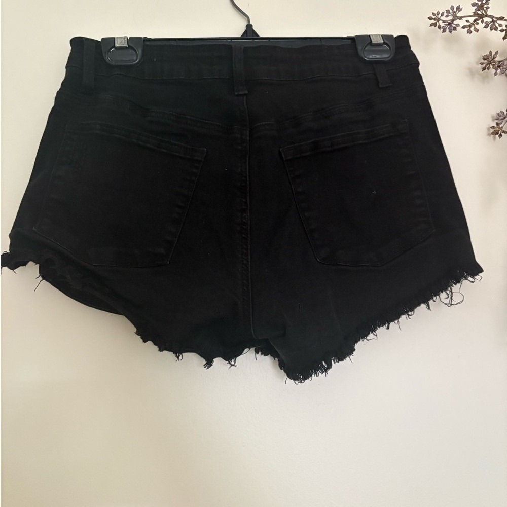 Black Stretchy Denim Raw Hem Jean Shorts Waist 29